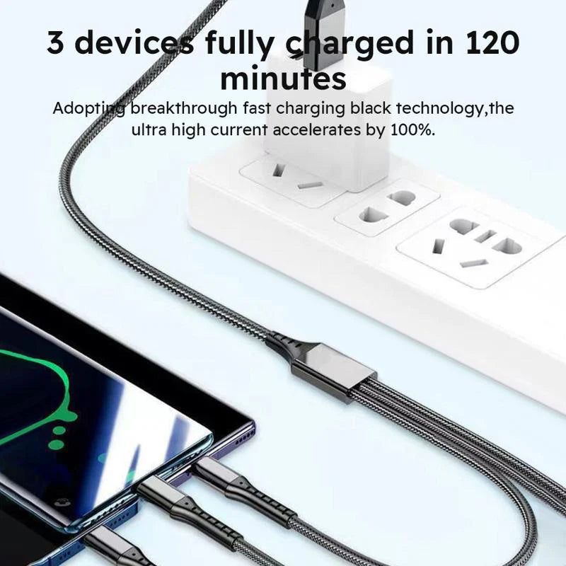 2-Pack 1.2M MFi Certified Super Fast Charging USB Cable - 3-in-1 with Type-C, Micro USB, and IP Port - Ideal for All Your Devices