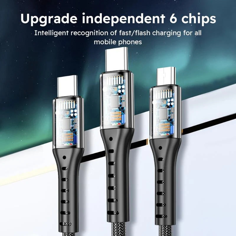 2-Pack 1.2M MFi Certified Super Fast Charging USB Cable - 3-in-1 with Type-C, Micro USB, and IP Port - Ideal for All Your Devices