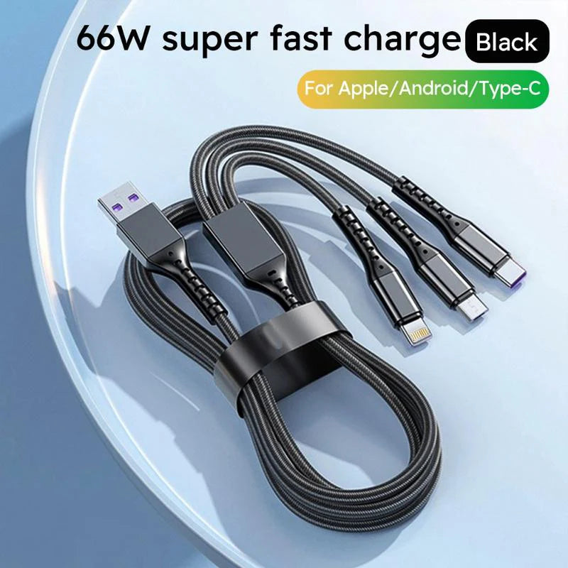 2-Pack 1.2M MFi Certified Super Fast Charging USB Cable - 3-in-1 with Type-C, Micro USB, and IP Port - Ideal for All Your Devices