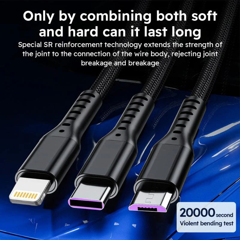 2-Pack 1.2M MFi Certified Super Fast Charging USB Cable - 3-in-1 with Type-C, Micro USB, and IP Port - Ideal for All Your Devices