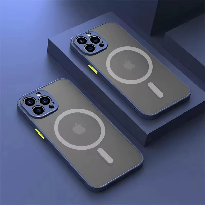 For Magsafe Case for Iphone 15 13 14 11 12 Pro Max plus Magnetic Matte Cover Soft Color Collision Camera Lens Protector Luxury