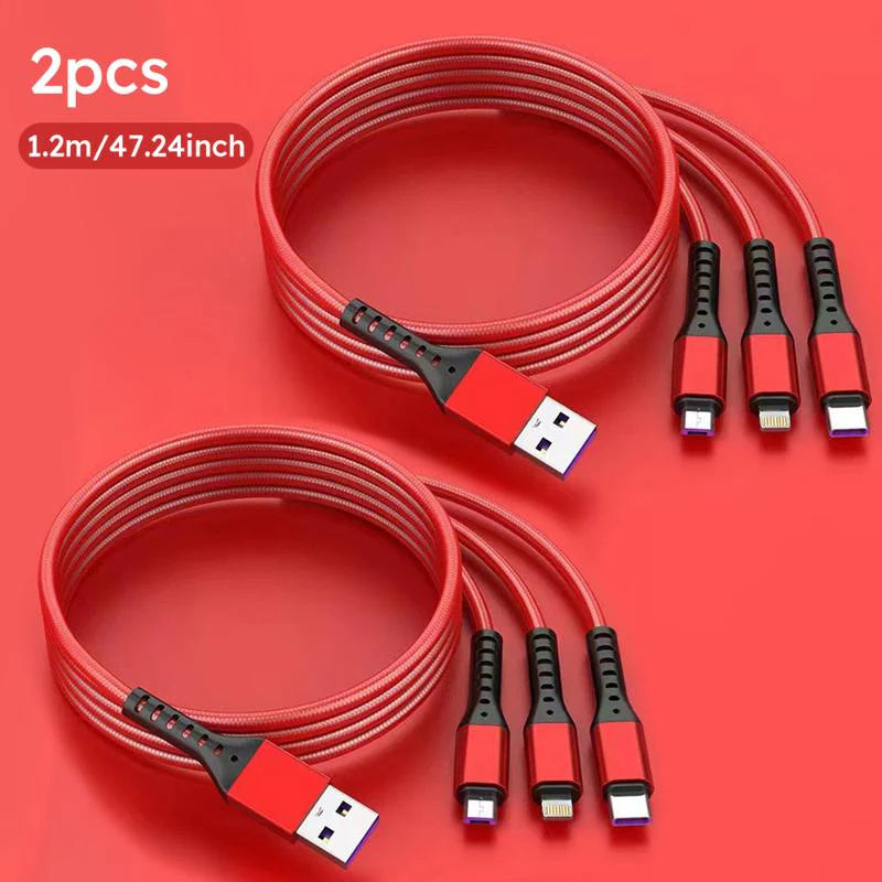 2-Pack 1.2M MFi Certified Super Fast Charging USB Cable - 3-in-1 with Type-C, Micro USB, and IP Port - Ideal for All Your Devices
