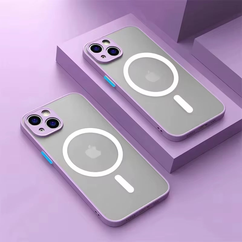 For Magsafe Case for Iphone 15 13 14 11 12 Pro Max plus Magnetic Matte Cover Soft Color Collision Camera Lens Protector Luxury