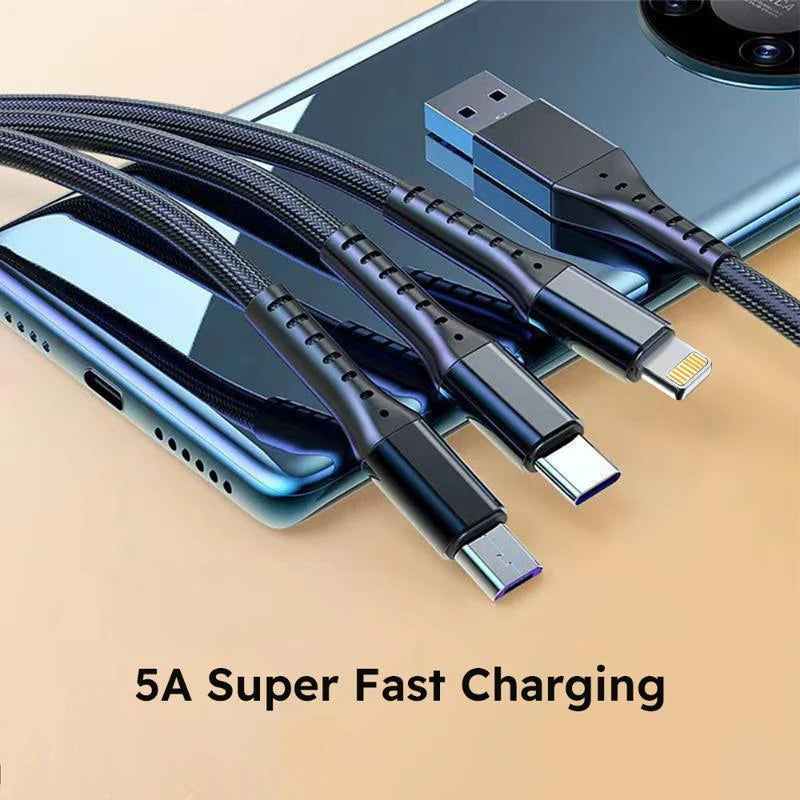 2-Pack 1.2M MFi Certified Super Fast Charging USB Cable - 3-in-1 with Type-C, Micro USB, and IP Port - Ideal for All Your Devices