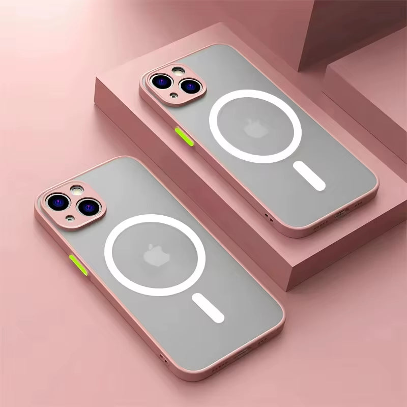 For Magsafe Case for Iphone 15 13 14 11 12 Pro Max plus Magnetic Matte Cover Soft Color Collision Camera Lens Protector Luxury